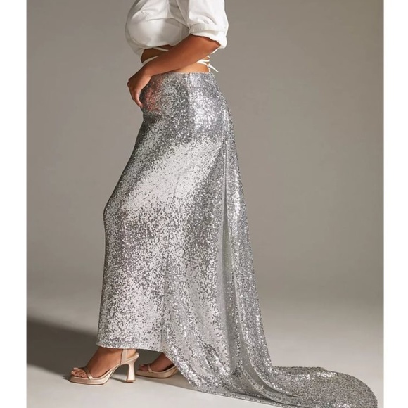 Anthropologie Dresses & Skirts - Anthropologie Mare Mare Silver Sequin Train Maxi Skirt NWT Size 2X
